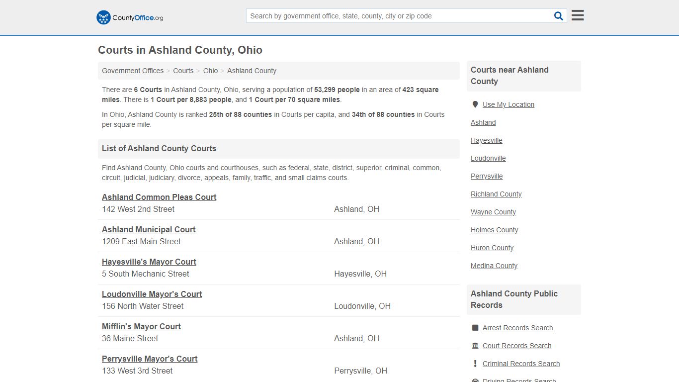 Courts - Ashland County, OH (Court Records & Calendars)